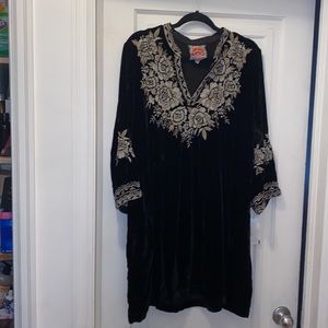 NWT Johnny Was black velvet embroidered floral dress 3/4 sleeves size Large